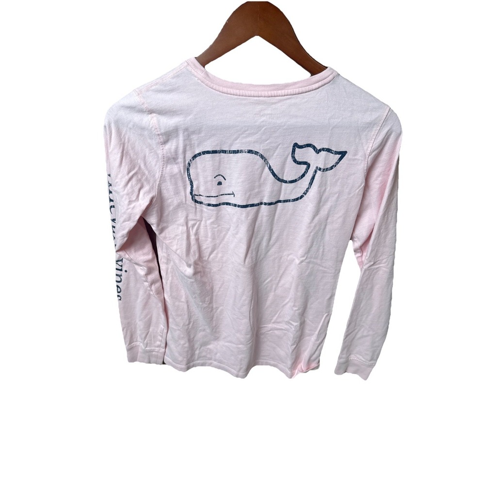 Vineyard Vines Long Sleeve Vintage Whale Print Top XXS Flamingo Pink Distressed - Picture 7 of 7
